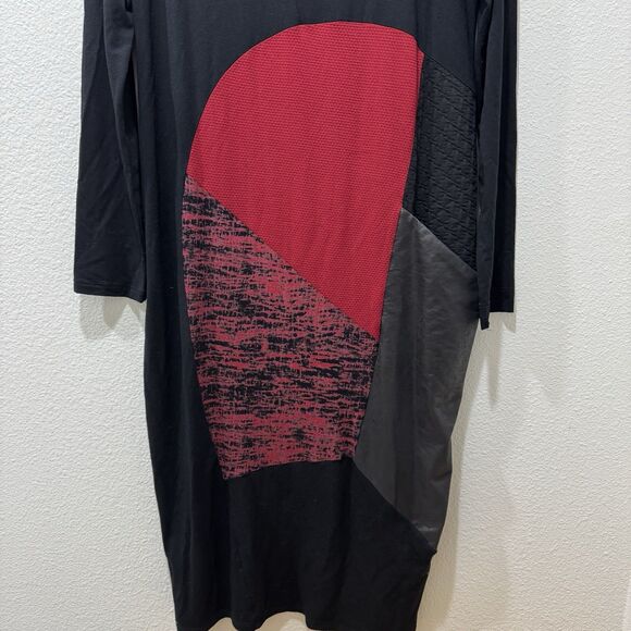 Alembika Tekbika A Line Swing Black Mix Pattern Lagenlook Dress Sz 1 / US 6 8 - Picture 3 of 7